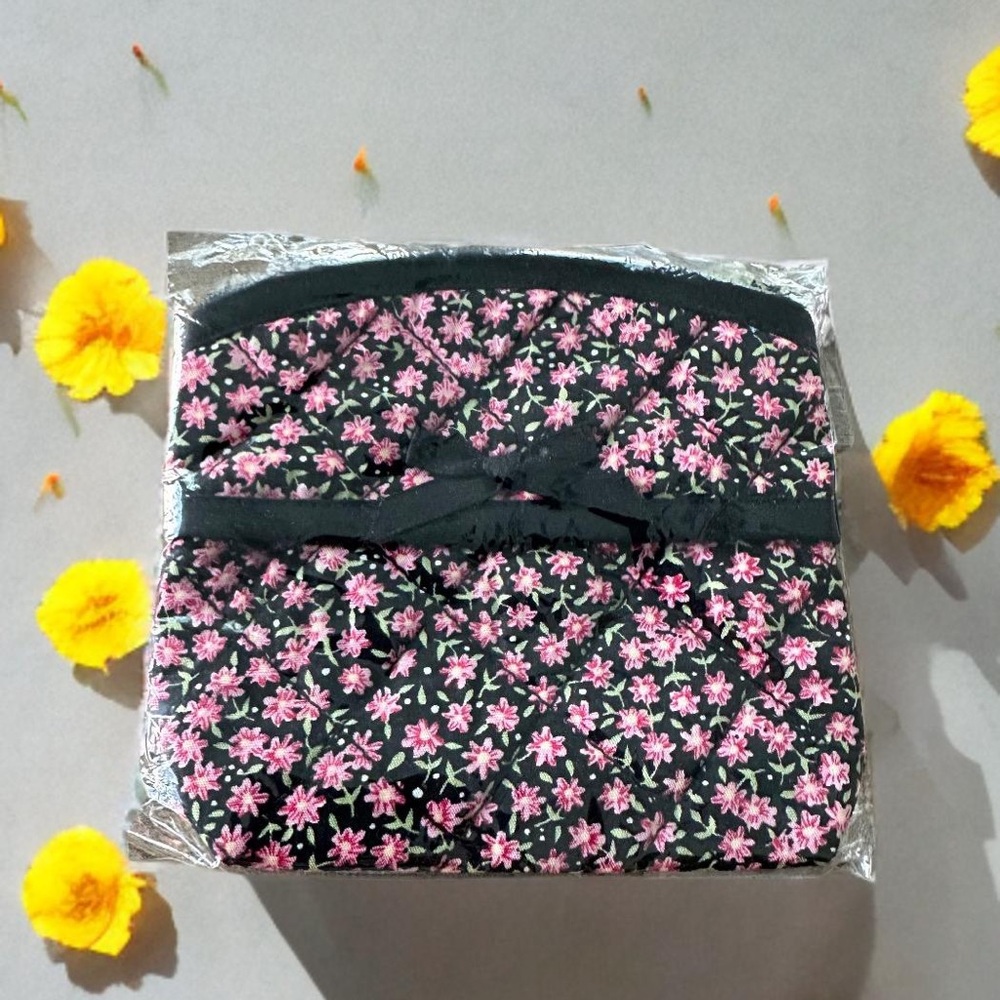 Floral Quilted Bag with Black and Pink Design